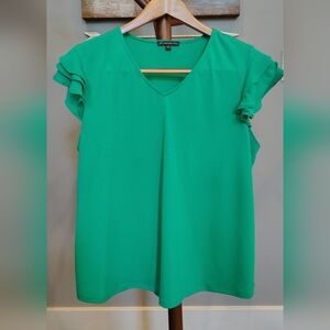 Adrianna Papell Green Ruffle Sleeve Top